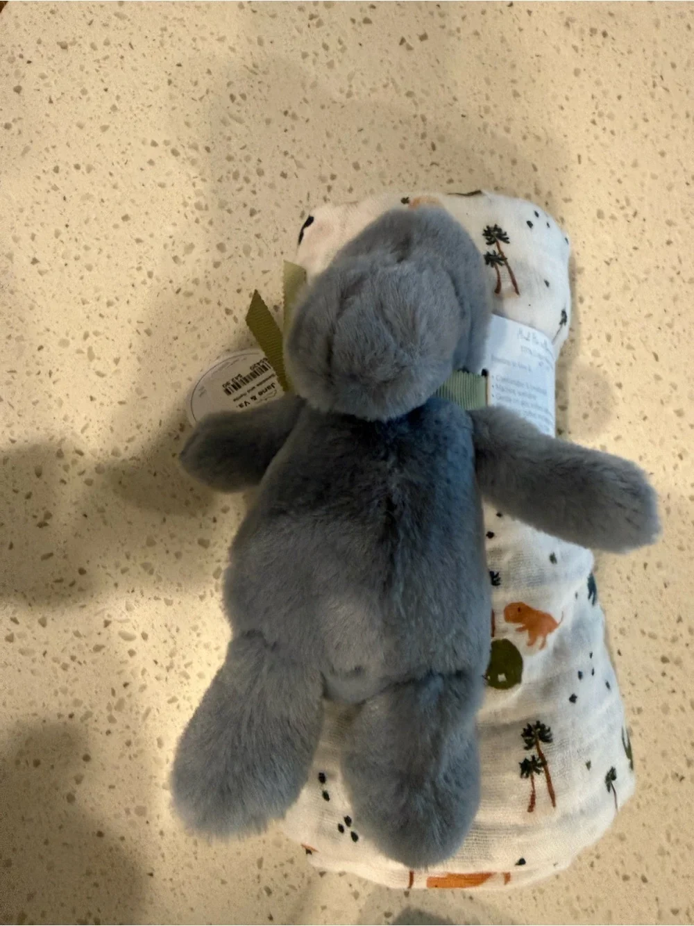Mud Pie Gray and White Cotton Muslin Swaddle & Rattle